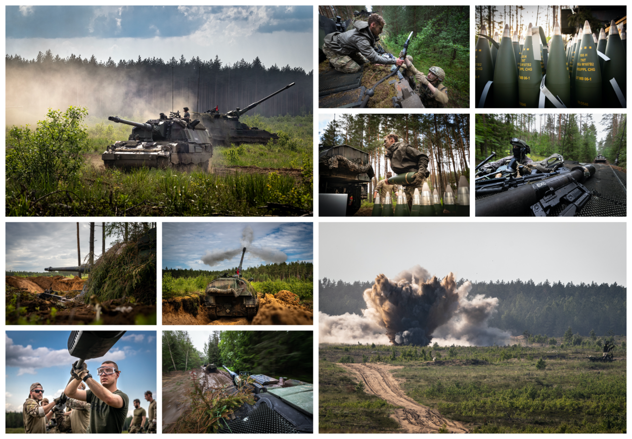 Een fotocollege met verschillende actiefoto’s van de landmacht.