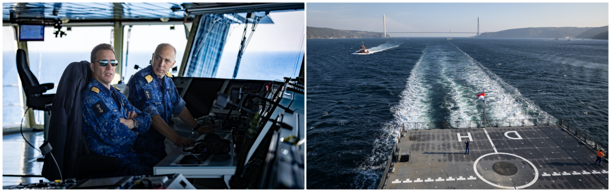 foto links portretfoto van Veenstra en Meesters, foto rechts zicht op helikopterdek van het CSS.