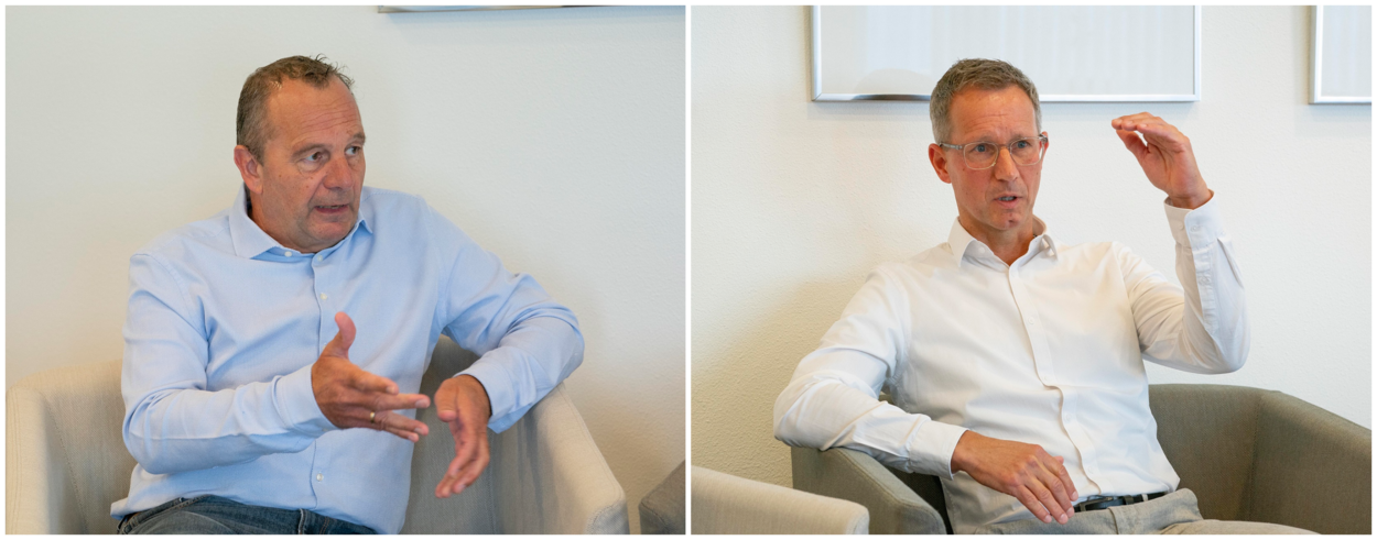 Projectleiders Peter Oerlemans en Michiel Sanders in de directiekamer van DMI.