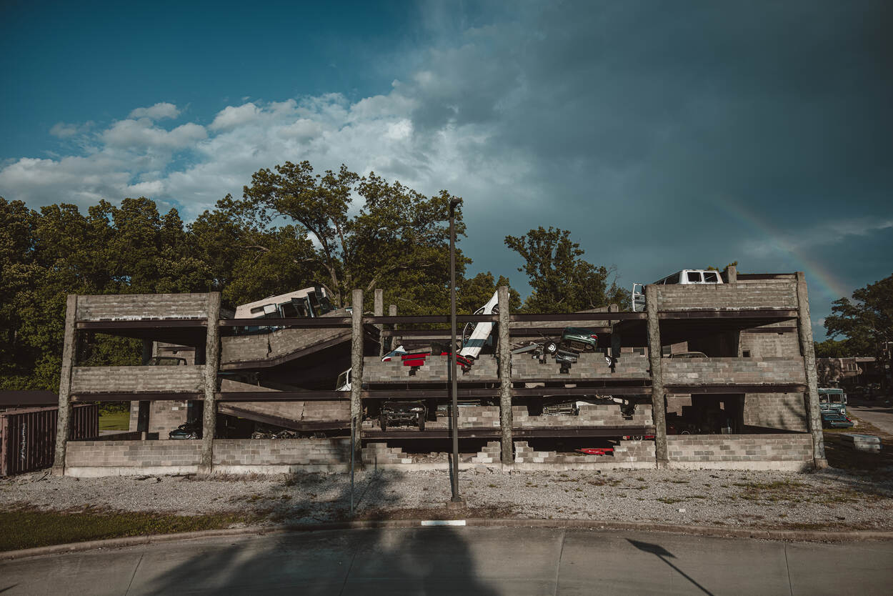 Een ingestorte parkeergarage