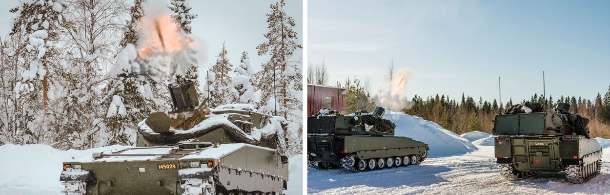 Meerdere CV90’s schieten met de 120mm mortier.