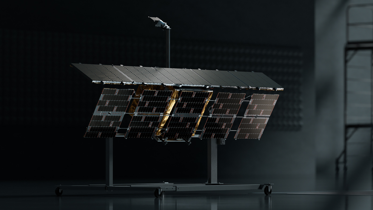 Impressie van hoe een satelliet rond de aarde vliegt.