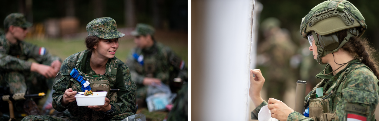 Dienjaarmilitair Mila tijdens haar opleiding.