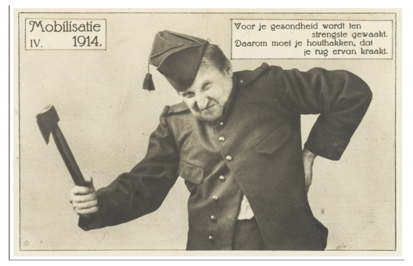 Een oproep van het Nederlandse Ministerie van Oorlog om fit te blijven mocht het oorlog worden.