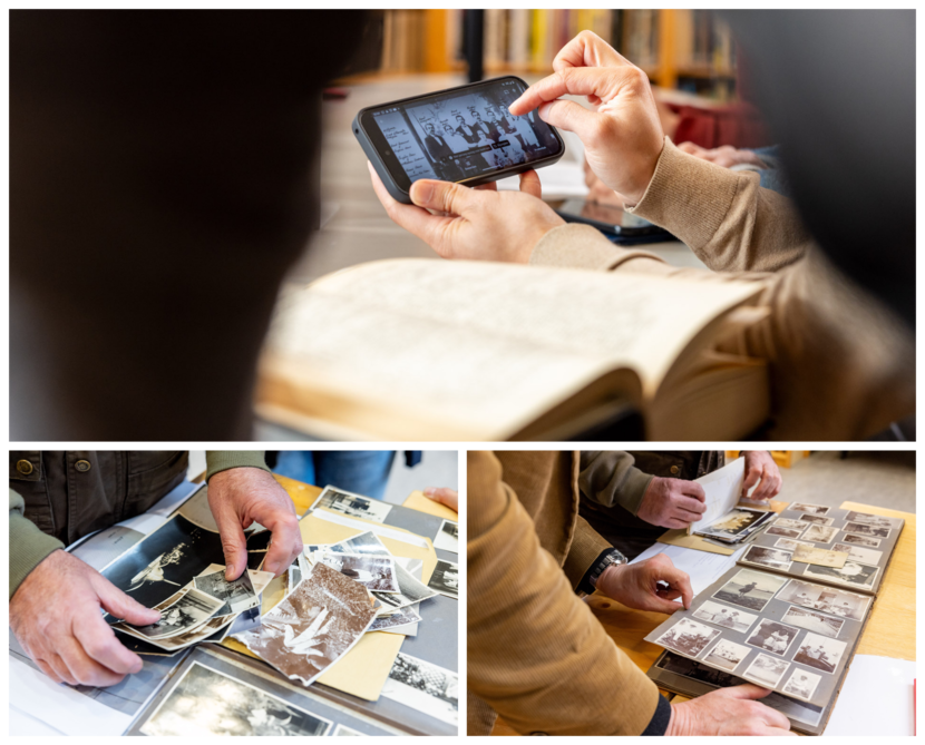 Beeld van de foto’s, zowel in druk als op de telefoon.