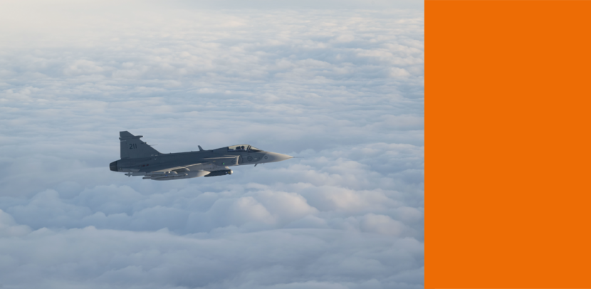 Een Saab Gripen in de lucht.