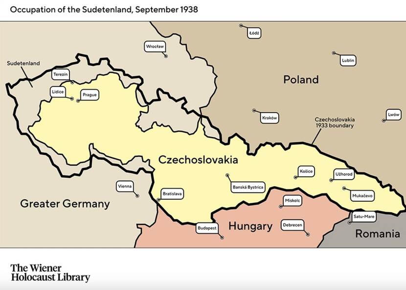 Een kaartje van Tsjechoslowakije in 1938.