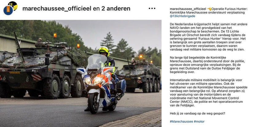 instagrambericht over de Marechaussee.