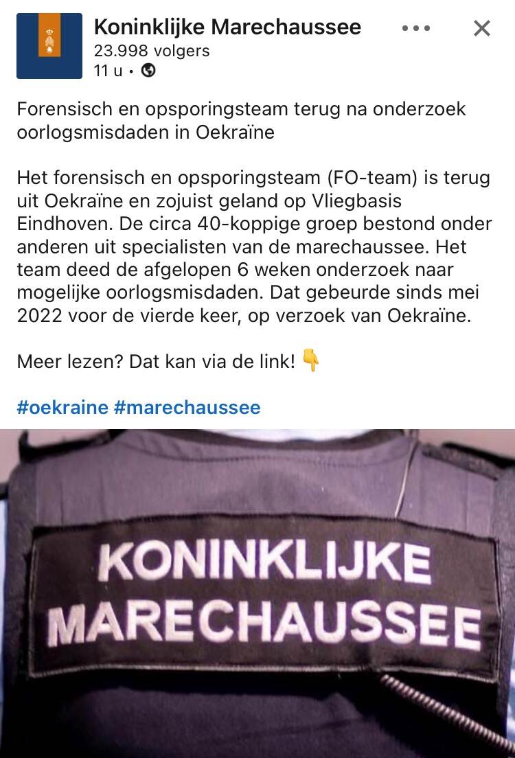 Linkedinbericht over de Koninklijke Marechausee.