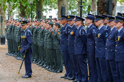 Militairen in rijen opgesteld.